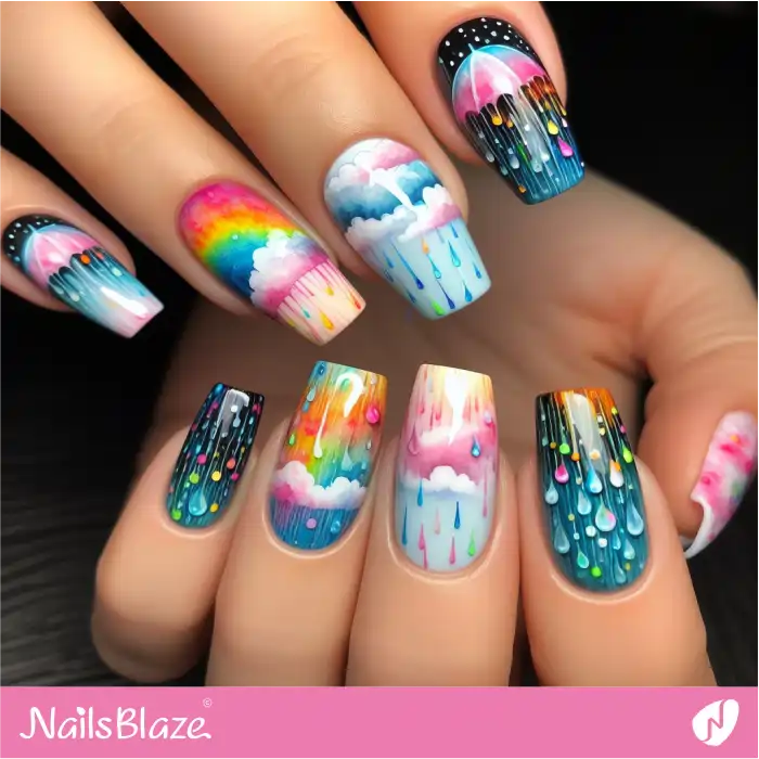 Rain Drops Watercolor Nails | Paint Nail Art - NB2273